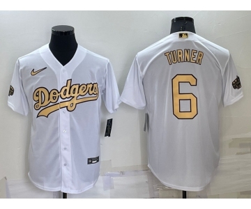 Men's Los Angeles Dodgers #6 Trea Turner White 2022 All Star Stitched Cool Base Nike Jersey