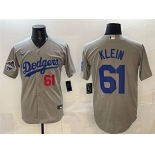 Men's Los Angeles Dodgers #61 Will Klein Gray 2025 World Series Champions Patch Cool Base Limited Stitched Baseball Jersey Men's Los Angeles Dodgers #61 Will Klein Gray 2025 World Series Champions Patch Cool Base Limited Stitched Baseball Jersey