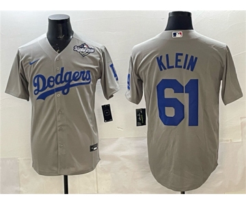 Men's Los Angeles Dodgers #61 Will Klein Gray 2025 World Series Patch Cool Base Stitched Baseball Jersey