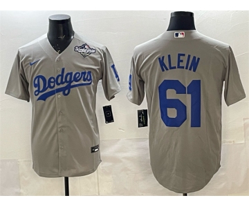 Men's Los Angeles Dodgers #61 Will Klein Grey 2025 World Series Patch Cool Base Stitched Baseball Jersey