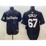 Men's Los Angeles Dodgers #67 Vin Scully Black 2025 World Series Champions Patch 'Gothic Edition' Vapor Premier Limited Stitched Baseball Jersey