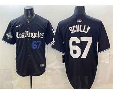 Men's Los Angeles Dodgers #67 Vin Scully Black 2025 World Series Champions Patch 'Gothic Edition' Vapor Premier Limited Stitched Baseball Jersey