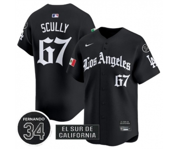 Men's Los Angeles Dodgers #67 Vin Scully Black Mexico 2025 LA Gothic Style With Fernando Patch Vapor Premier Limited Stitched Baseball Jersey