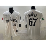 Men's Los Angeles Dodgers #67 Vin Scully White Mexico 2025 LA Gothic Style With Fernando Patch Vapor Premier Limited Stitched Baseball Jersey