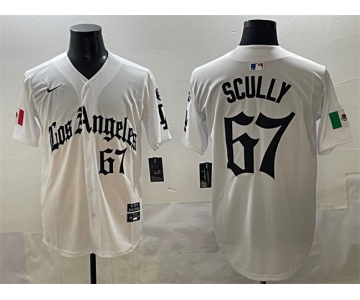 Men's Los Angeles Dodgers #67 Vin Scully White Mexico 2025 LA Gothic Style With Fernando Patch Vapor Premier Limited Stitched Baseball Jersey