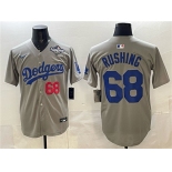Men's Los Angeles Dodgers #68 Dalton Rushing Gray 2025 World Series Patch Limited Stitched Baseball Jersey