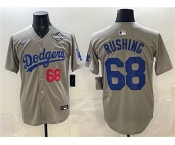 Men's Los Angeles Dodgers #68 Dalton Rushing Gray 2025 World Series Patch Limited Stitched Baseball Jersey