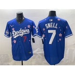 Men's Los Angeles Dodgers #7 Blake Snell Royal 2025 World Series Champions Patch Tokyo Series Limited Stitched Baseball Jersey