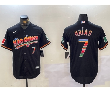 Men's Los Angeles Dodgers #7 Julio Urias Black Rainbow Mexico Cool Base Stitched Jersey