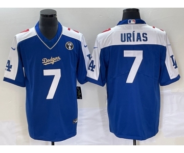 Men's Los Angeles Dodgers #7 Julio Urias Blue Vin Scully Patch Pullover Stitched Jersey