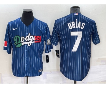 Men's Los Angeles Dodgers #7 Julio Urias Navy Blue Pinstripe 2020 World Series Cool Base Nike Jersey