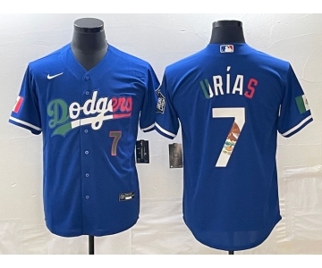 Men's Los Angeles Dodgers #7 Julio Urias Number Blue Cool Base Stitched Jersey1