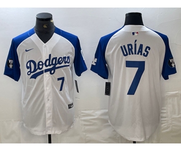 Men's Los Angeles Dodgers #7 Julio Urias Number White Blue Fashion Stitched Cool Base Limited Jerseys