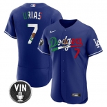Men's Los Angeles Dodgers #7 Julio Urias Royal Mexico Special Vin Scully Patch Flex Base Stitched Baseball Jersey
