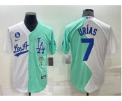 Men's Los Angeles Dodgers #7 Julio Urias White Green Number 2022 Celebrity Softball Game Cool Base Jersey