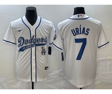 Men's Los Angeles Dodgers #7 Julio Urias White With Patch Cool Base Stitched Baseball Jersey