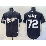 Men's Los Angeles Dodgers #72 Miguel Rojas Black 2025 World Series Champions Patch Cool Base Stitched Baseball Jersey