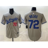Men's Los Angeles Dodgers #72 Miguel Rojas Gray 2025 World Series Champions Patch Limited Stitched Baseball Jersey