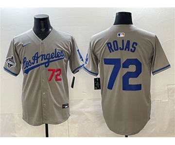 Men's Los Angeles Dodgers #72 Miguel Rojas Gray 2025 World Series Champions Patch Limited Stitched Baseball Jersey