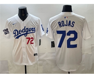 Men's Los Angeles Dodgers #72 Miguel Rojas White 2025 World Series Champions Patch Limited Stitched Baseball Jersey