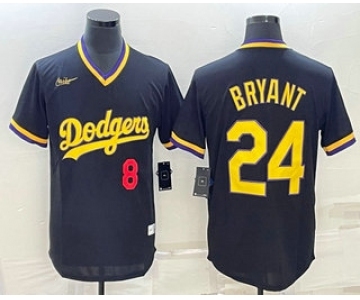 Men's Los Angeles Dodgers #8 #24 Kobe Bryant Number Black Stitched Pullover Throwback Nike Jersey1