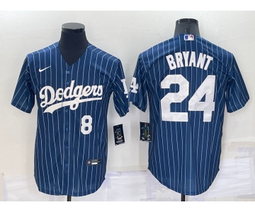 Men's Los Angeles Dodgers #8 #24 Kobe Bryant Number Navy Blue Pinstripe Stitched MLB Cool Base Nike Jersey