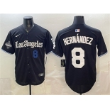 Men's Los Angeles Dodgers #8 Enrique Hernández Black 2025 World Series Champions Patch 'Gothic Edition' Vapor Premier Limited Stitched Baseball Jersey