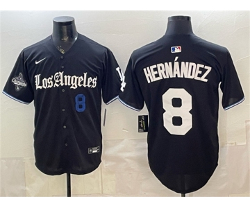 Men's Los Angeles Dodgers #8 Enrique Hernández Black 2025 World Series Champions Patch 'Gothic Edition' Vapor Premier Limited Stitched Baseball Jersey