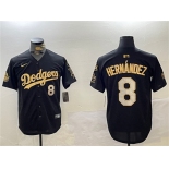 Men's Los Angeles Dodgers #8 Enrique Hernández Black Gold 2024 World Series With Fernando Memorial Patch Home Limited Stitched Baseball Jersey