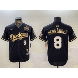 Men's Los Angeles Dodgers #8 Enrique Hernández Black Gold 2024 World Series With Vin & California Patch Vapor Premier Limited Stitched Baseball Jersey