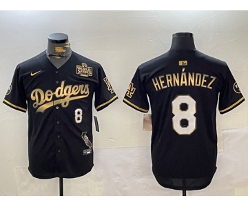 Men's Los Angeles Dodgers #8 Enrique Hernández Black Gold 2024 World Series With Vin & California Patch Vapor Premier Limited Stitched Baseball Jersey