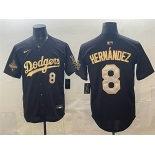 Men's Los Angeles Dodgers #8 Enrique Hernández Black Gold 2025 World Series Champions Patch Limited Stitched Baseball Jersey