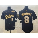 Men's Los Angeles Dodgers #8 Enrique Hernández Black Gold 2025 World Series Patch Limited Stitched Baseball Jersey