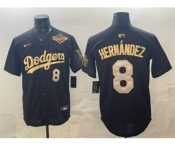 Men's Los Angeles Dodgers #8 Enrique Hernández Black Gold 2025 World Series Patch Limited Stitched Baseball Jersey