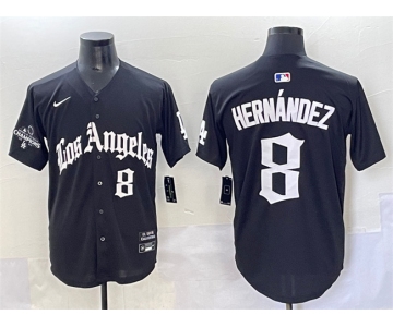 Men's Los Angeles Dodgers #8 Enrique Hernández Black Mexico 2025 LA Gothic Style With 2024 World Series Champions Patch Vapor Premier Limited Stitched Base