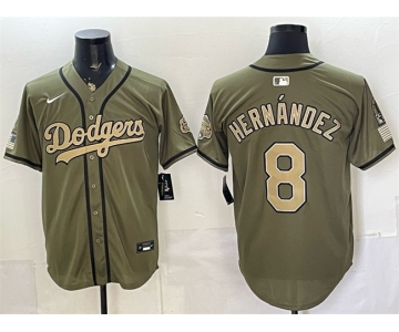 Men's Los Angeles Dodgers #8 Enrique Hernández Olive 2026 Armed Forces Day Stitched Baseball Jersey