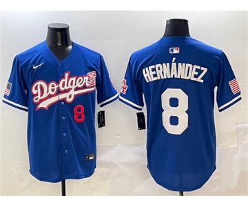 Men's Los Angeles Dodgers #8 Enrique Hernández Royal With American Flag Patch Limited Stitched Baseball Jersey