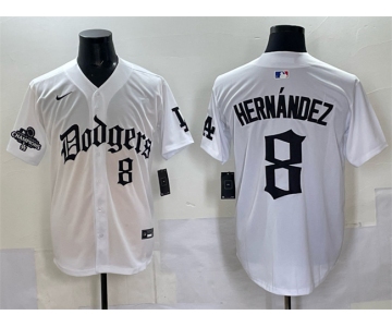 Men's Los Angeles Dodgers #8 Enrique Hernández White 2025 LA Gothic Style With 2024 World Series Champions Patch Vapor Premier Limited Stitched Baseball Je