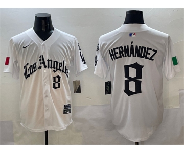 Men's Los Angeles Dodgers #8 Enrique Hernández White Mexico 2025 LA Gothic Style With Fernando Patch Vapor Premier Limited Stitched Baseball Jersey