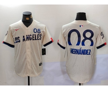 Men's Los Angeles Dodgers #8 Kiké Hernández Cream 2024 City Connect Limited Stitched Baseball Jersey