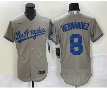 Men's Los Angeles Dodgers #8 Kike Hernandez Grey Stitched Flex Base Nike Jersey