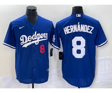 Men's Los Angeles Dodgers #8 Kike Hernandez Number Blue Stitched Cool Base Nike Jersey