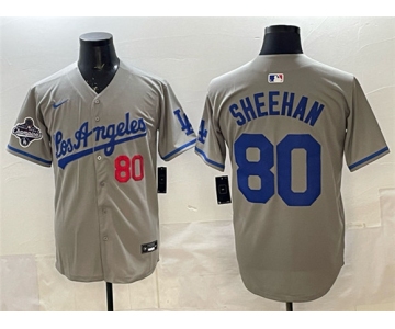 Men's Los Angeles Dodgers #80 Emmet Sheehan Gray 2025 World Series Champions Patch Limited Stitched Baseball Jersey