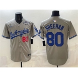 Men's Los Angeles Dodgers #80 Emmet Sheehan Gray 2025 World Series Patch Limited Stitched Baseball Jersey Men's Los Angeles Dodgers #80 Emmet Sheehan Gray 2025 World Series Patch Limited Stitched Baseball Jersey