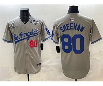 Men's Los Angeles Dodgers #80 Emmet Sheehan Gray 2025 World Series Patch Limited Stitched Baseball Jersey