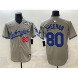 Men's Los Angeles Dodgers #80 Emmet Sheehan Grey 2025 World Series Patch Limited Stitched Baseball Jersey Men's Los Angeles Dodgers #80 Emmet Sheehan Grey 2025 World Series Patch Limited Stitched Baseball Jersey