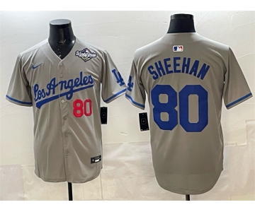 Men's Los Angeles Dodgers #80 Emmet Sheehan Grey 2025 World Series Patch Limited Stitched Baseball Jersey