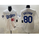Men's Los Angeles Dodgers #80 Emmet Sheehan White 2025 World Series Champions Patch Limited Stitched Baseball Jersey