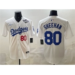 Men's Los Angeles Dodgers #80 Emmet Sheehan White 2025 World Series Patch Limited Stitched Baseball Jersey