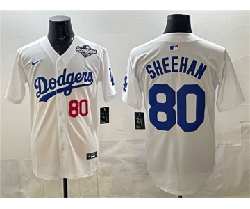Men's Los Angeles Dodgers #80 Emmet Sheehan White 2025 World Series Patch Limited Stitched Baseball Jersey